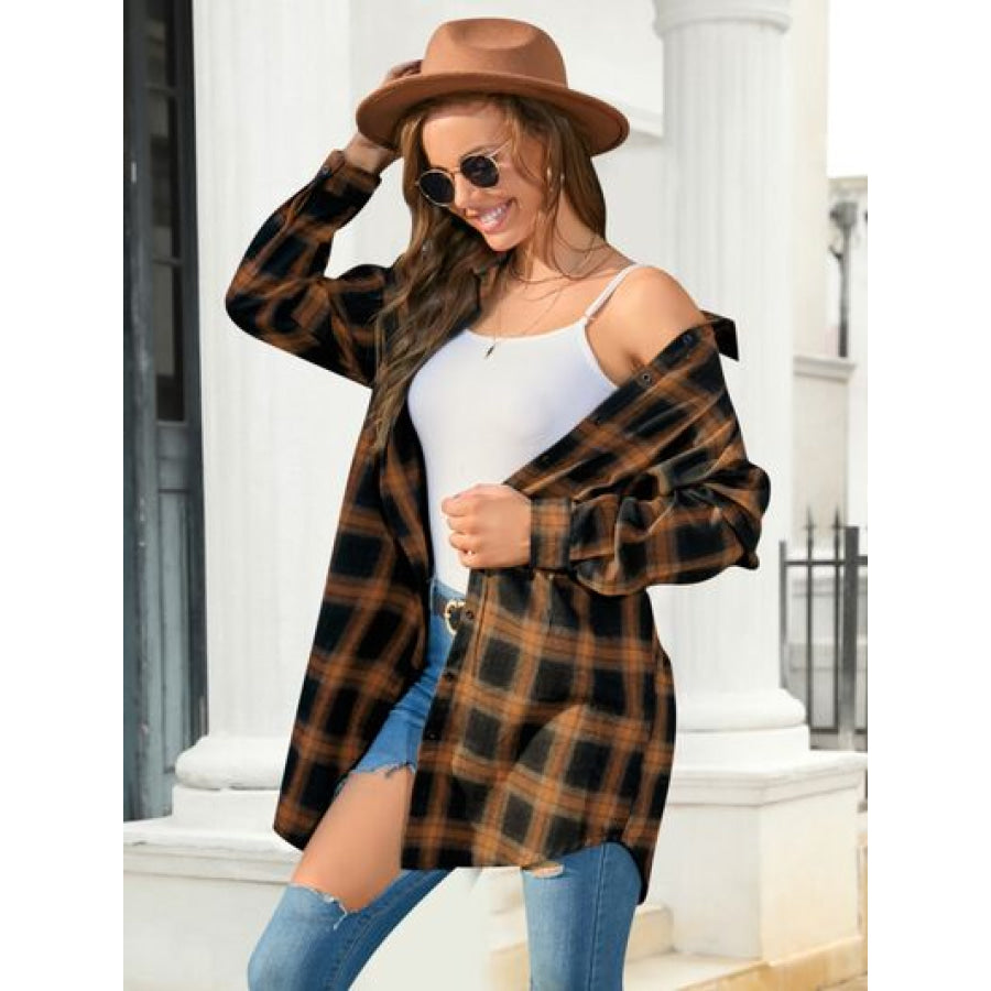 Plaid Button Up Dropped Shoulder Shirt Clothing