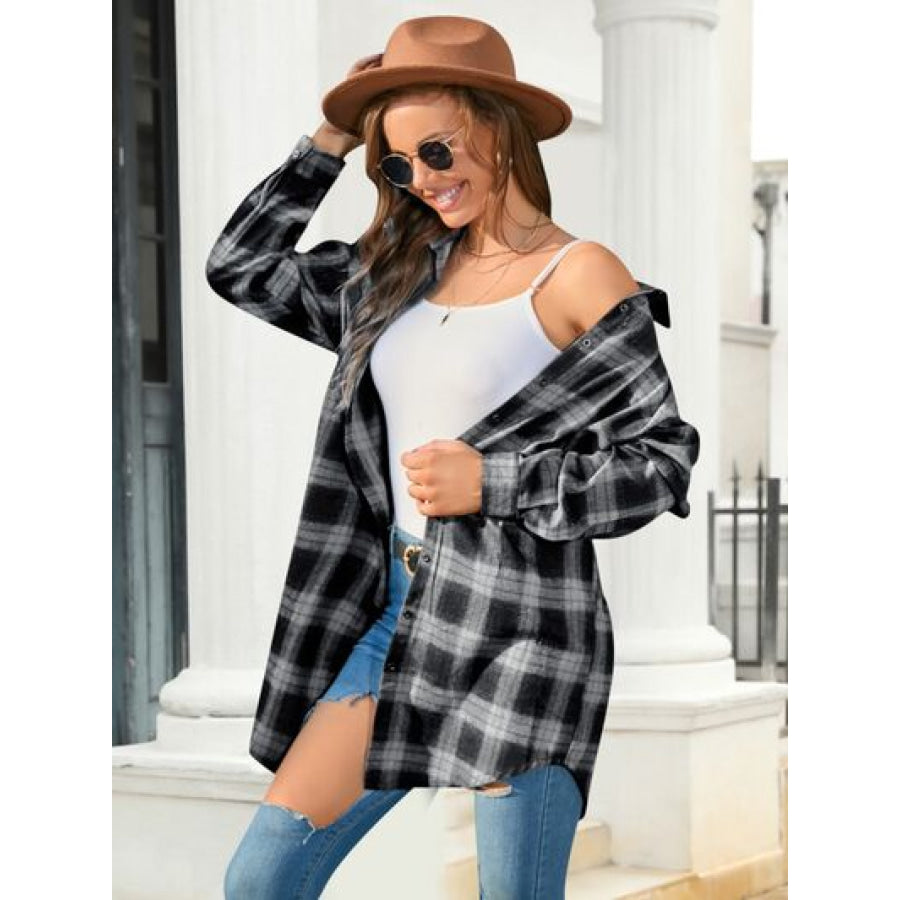 Plaid Button Up Dropped Shoulder Shirt Clothing