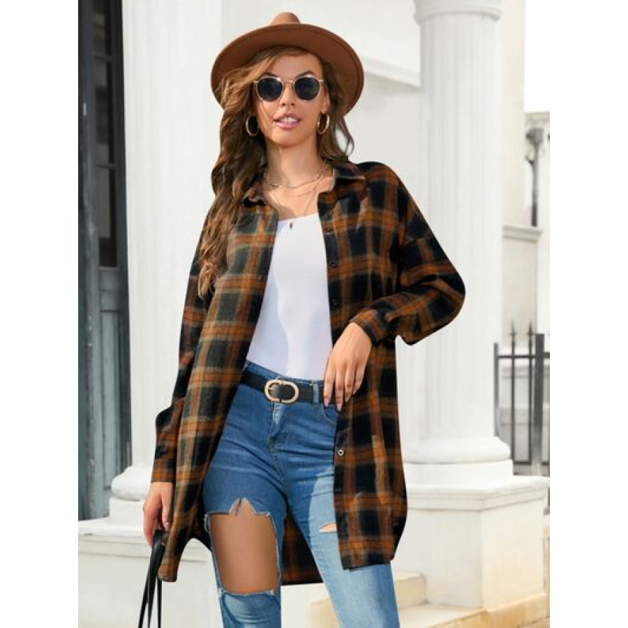 Plaid Button Up Dropped Shoulder Shirt Clothing