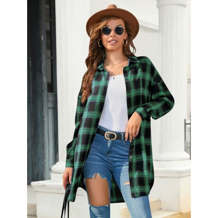 Plaid Button Up Dropped Shoulder Shirt Clothing