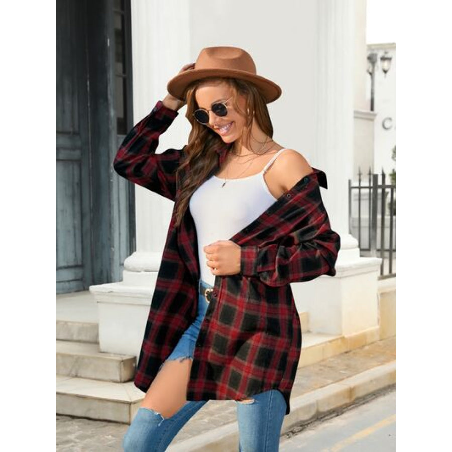 Plaid Button Up Dropped Shoulder Shirt Clothing