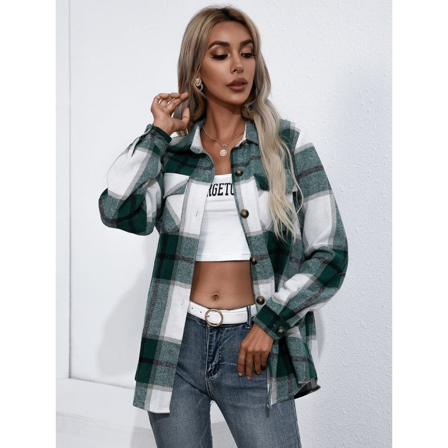 Plaid Button Up Flannel Shirt Green / S