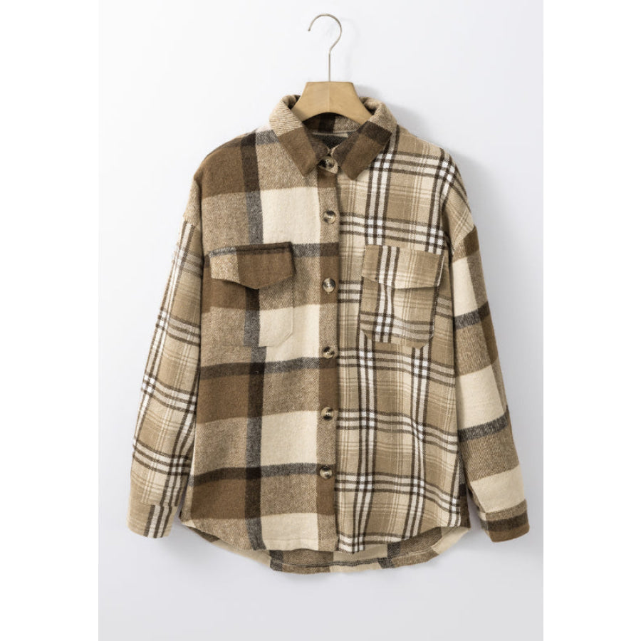 Plaid Button Up Flap Pocket Shacket Apparel and Accessories