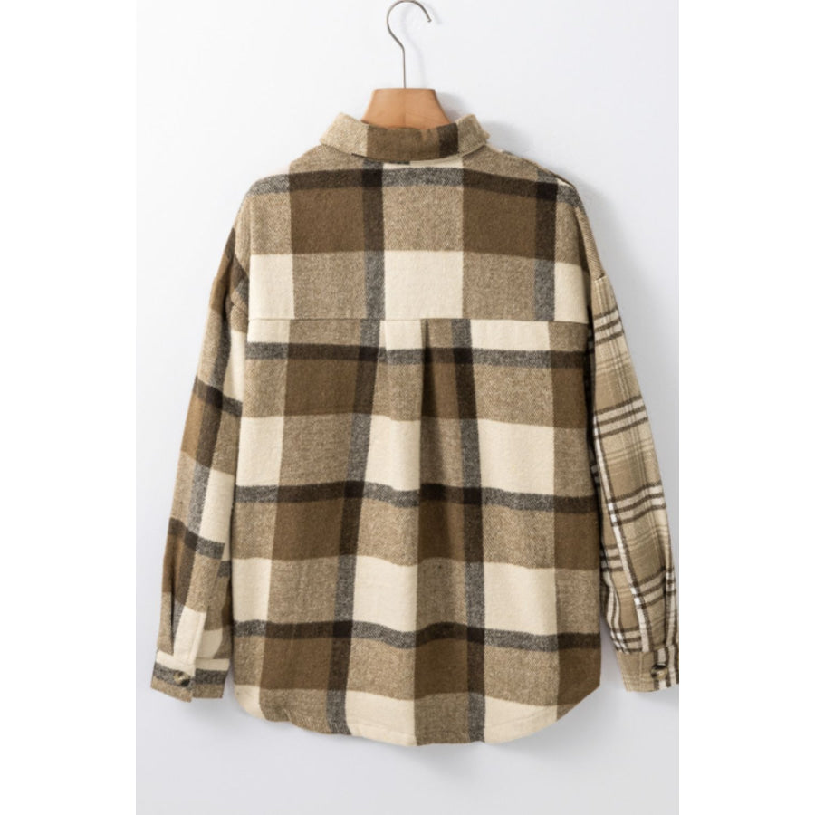 Plaid Button Up Flap Pocket Shacket Apparel and Accessories