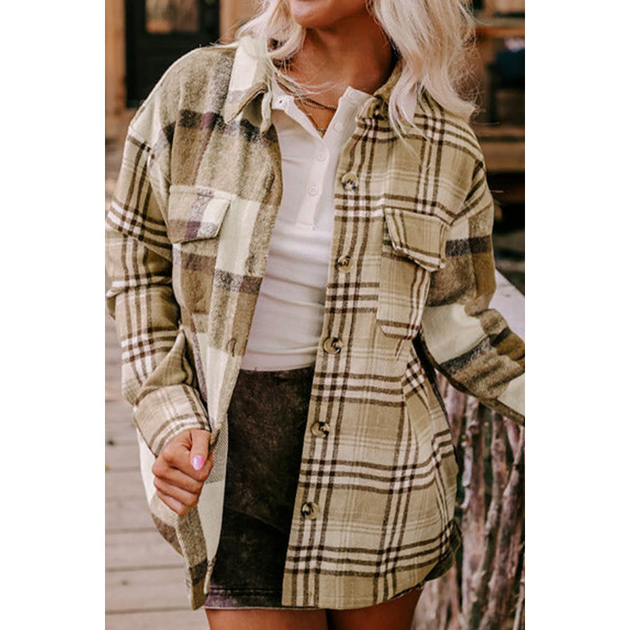 Plaid Button Up Flap Pocket Shacket Apparel and Accessories