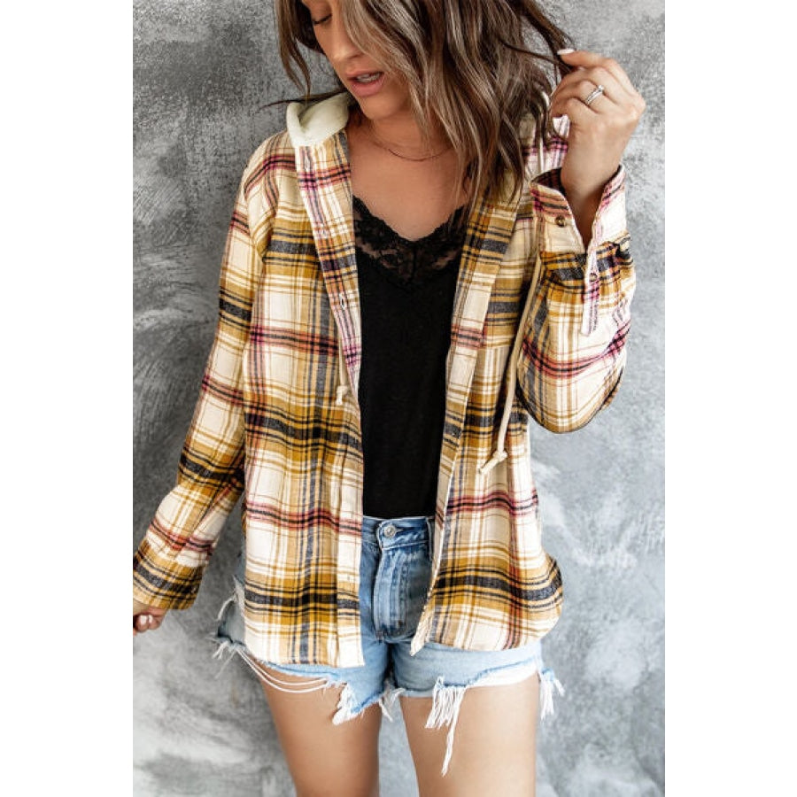 Plaid Button Up Hooded Jacket Clothing