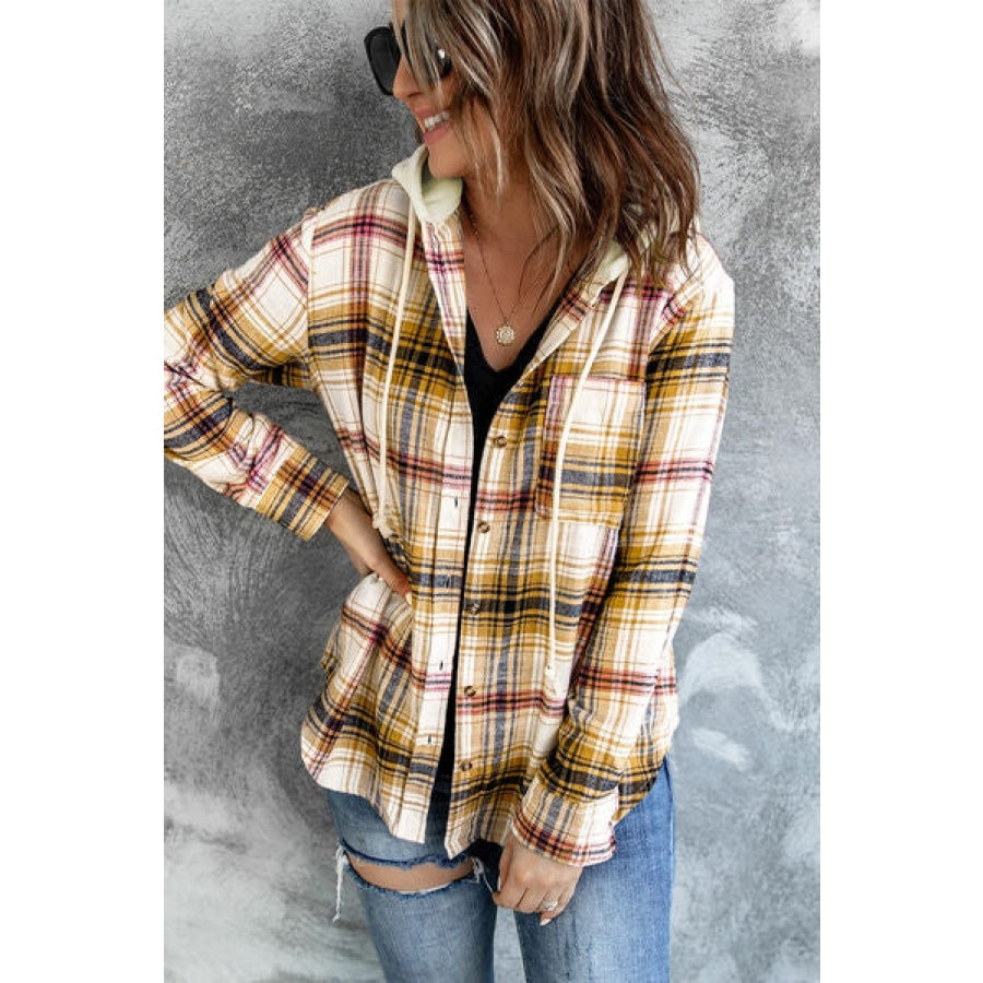 Plaid Button Up Hooded Jacket Clothing