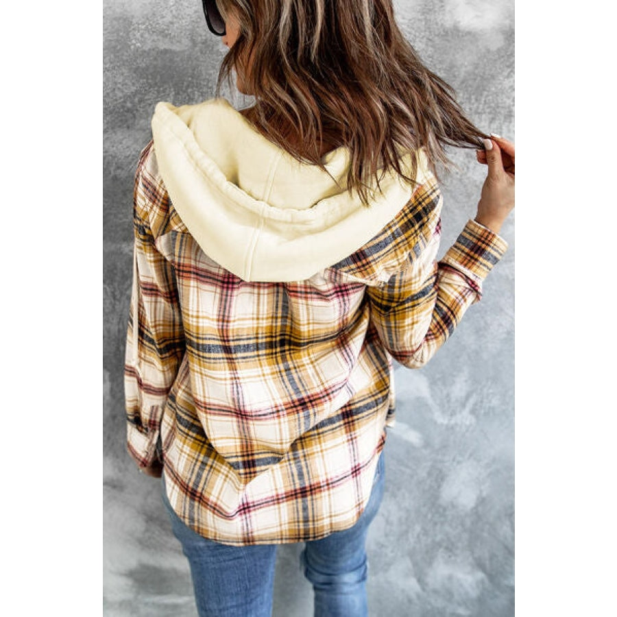 Plaid Button Up Hooded Jacket Clothing