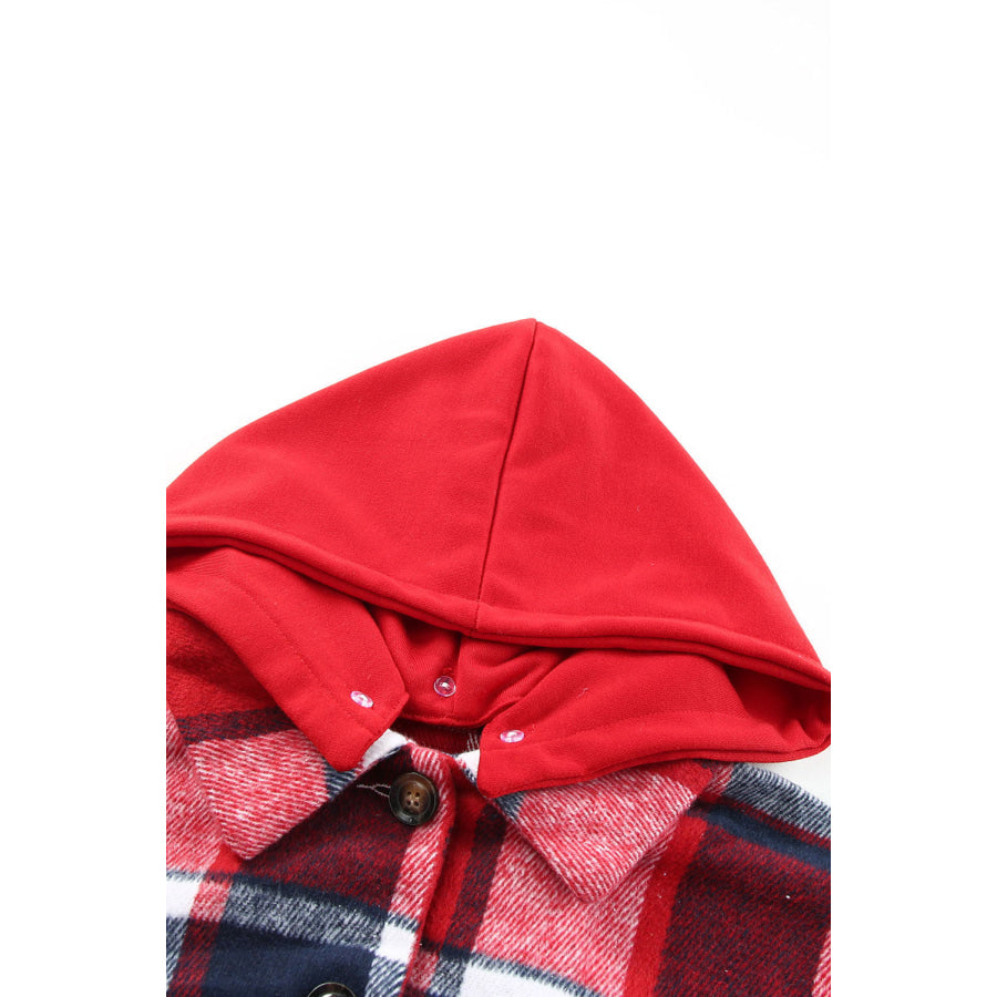 Plaid Button Up Hooded Shacket Apparel and Accessories