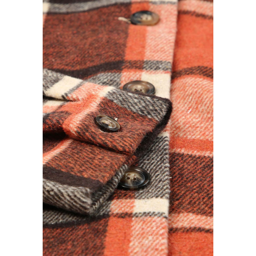 Plaid Button Up Hooded Shacket Apparel and Accessories