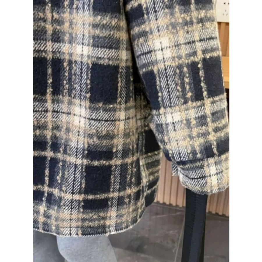 Plaid Button Up Hooded Shacket Apparel and Accessories