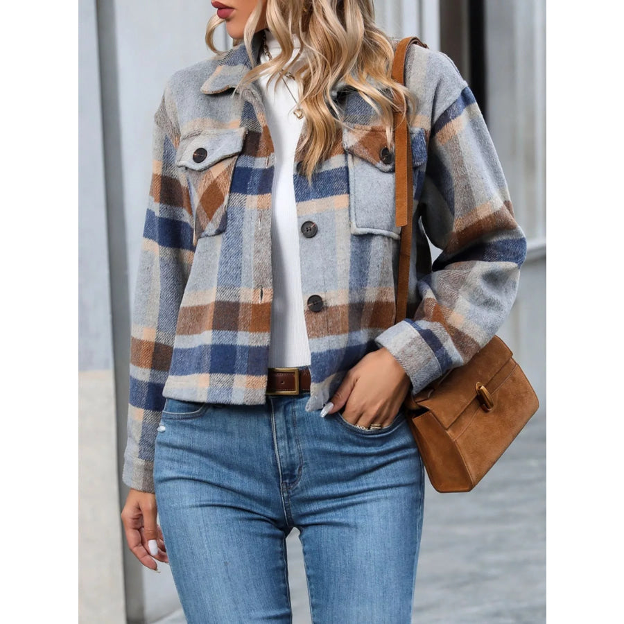 Plaid Button-Up Jacket Apparel and Accessories