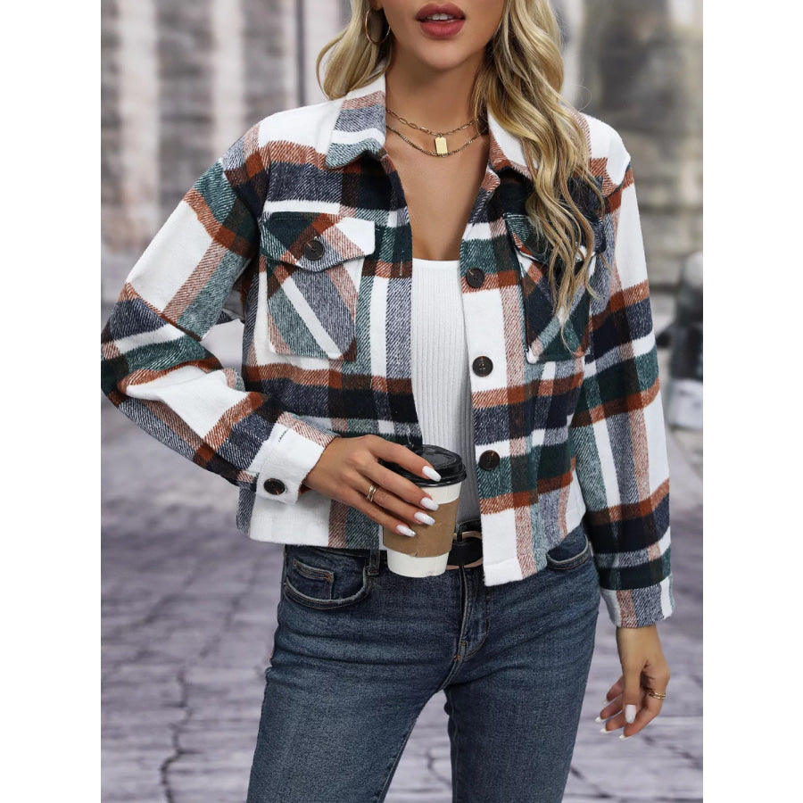 Plaid Button-Up Jacket Apparel and Accessories