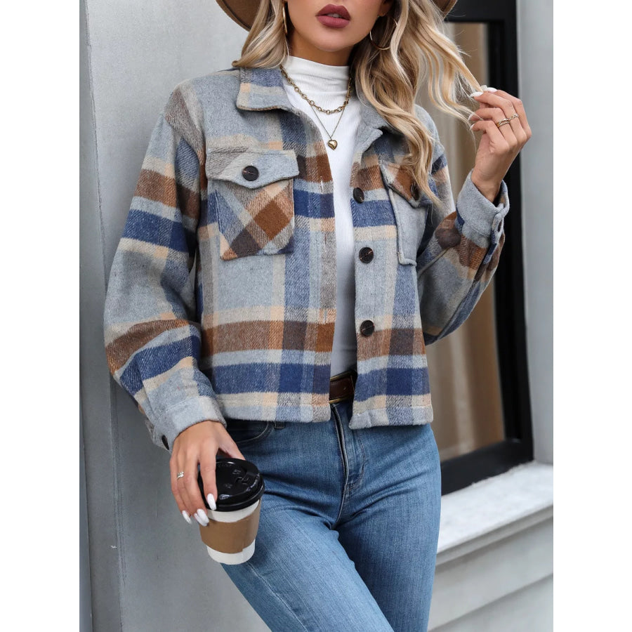 Plaid Button-Up Jacket Apparel and Accessories