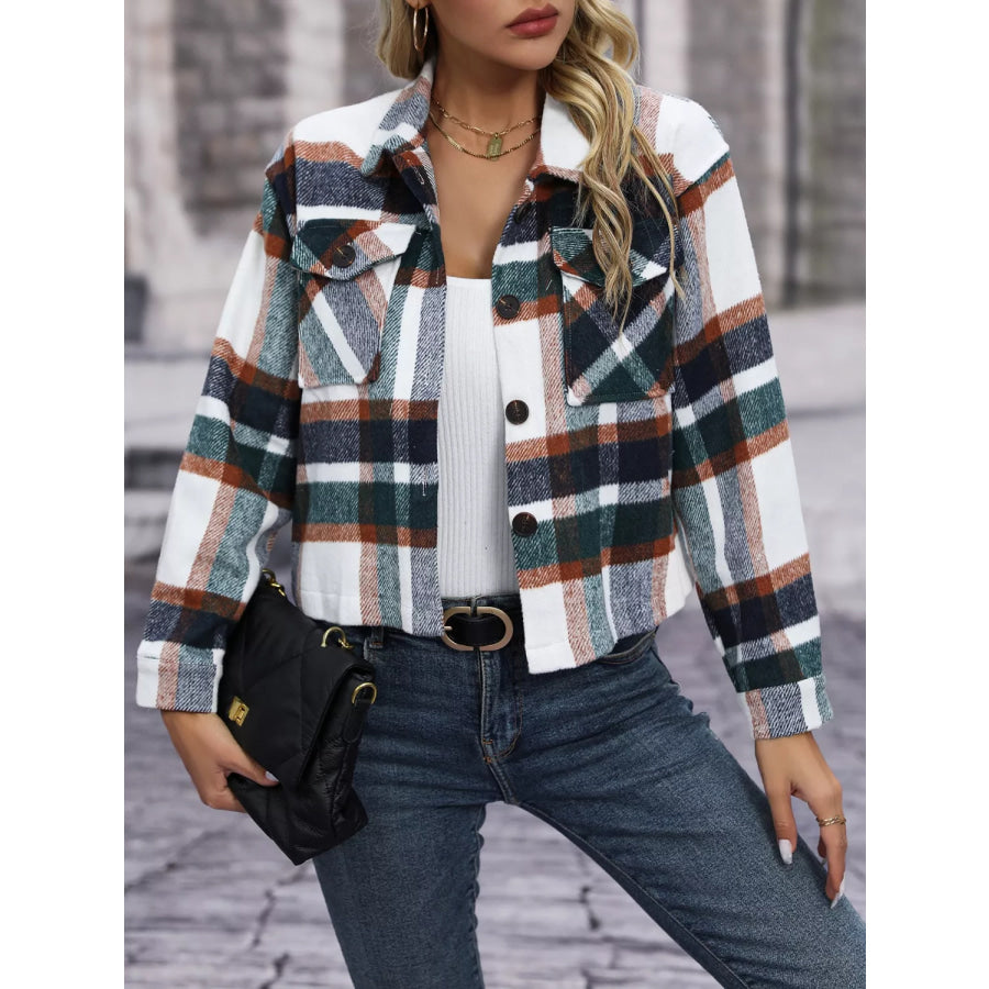 Plaid Button-Up Jacket Apparel and Accessories