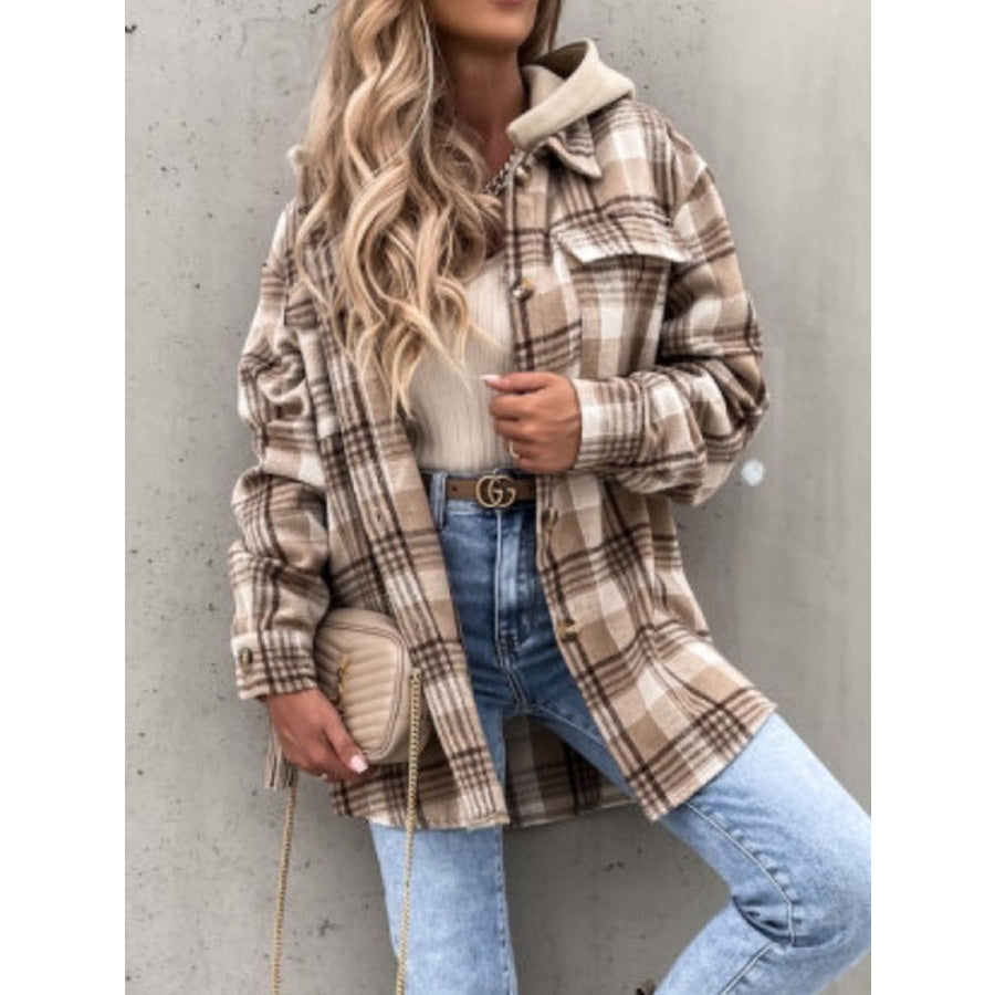 Plaid Button Up Jacket with Removable Hood Apparel and Accessories