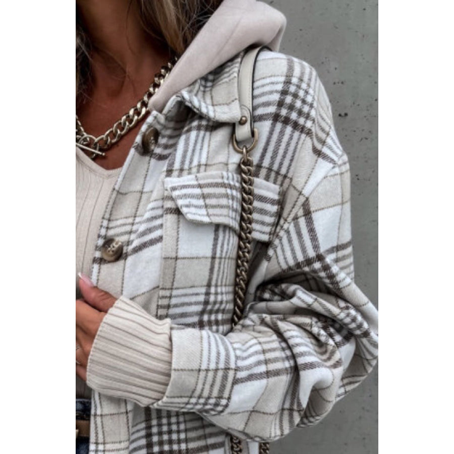 Plaid Button Up Jacket with Removable Hood Apparel and Accessories