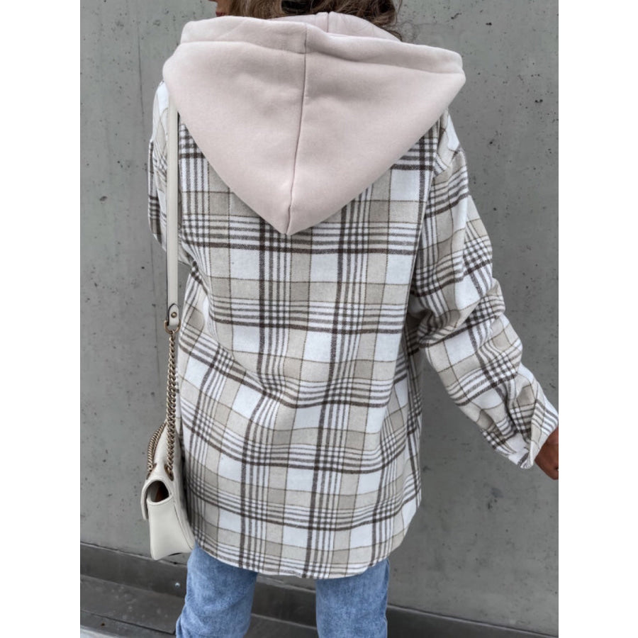 Plaid Button Up Jacket with Removable Hood Apparel and Accessories