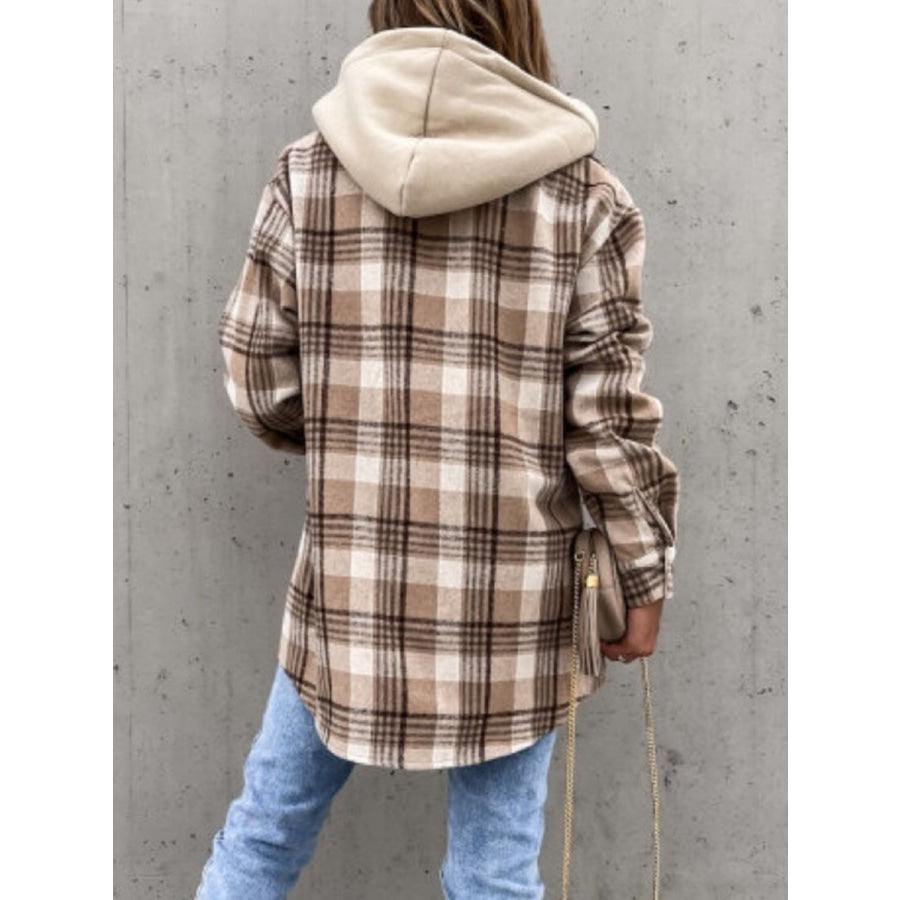 Plaid Button Up Jacket with Removable Hood Apparel and Accessories