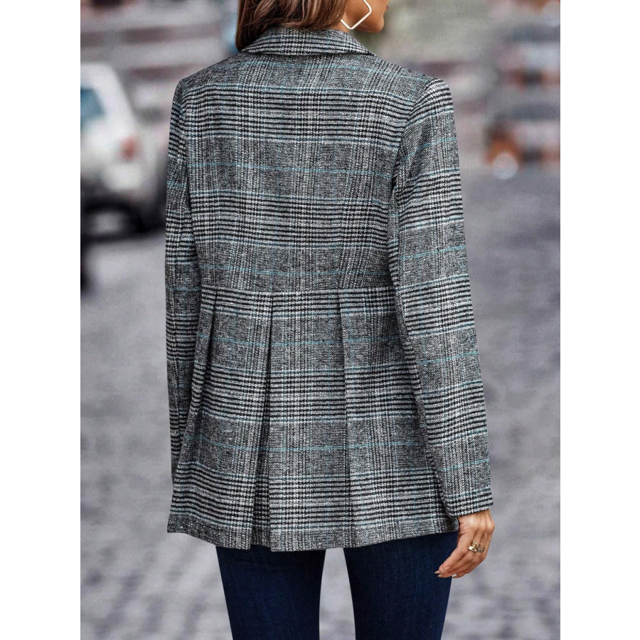 Plaid Button Up Lapel Collar Blazer Apparel and Accessories