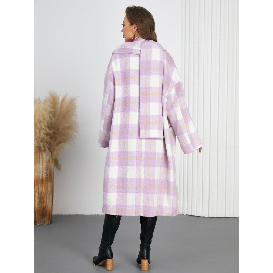 Plaid Button Up Long Sleeve Coat Apparel and Accessories