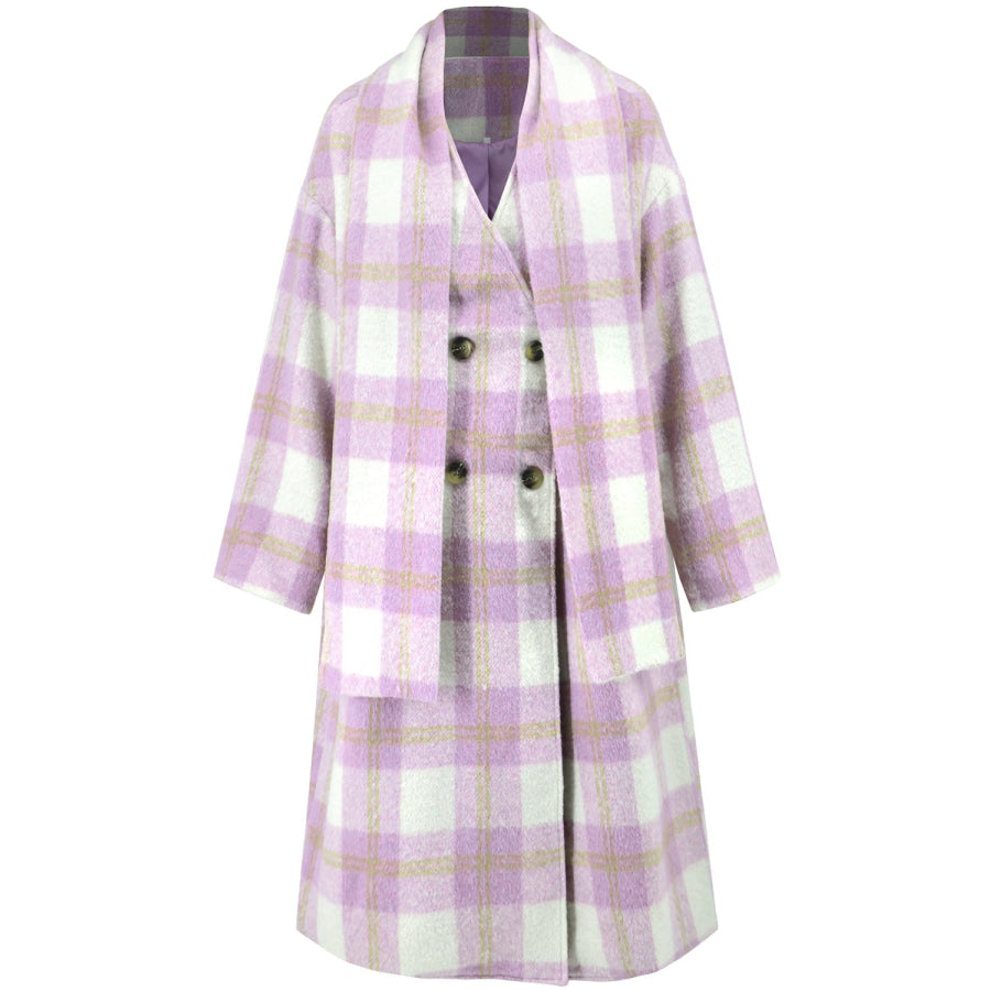 Plaid Button Up Long Sleeve Coat Apparel and Accessories