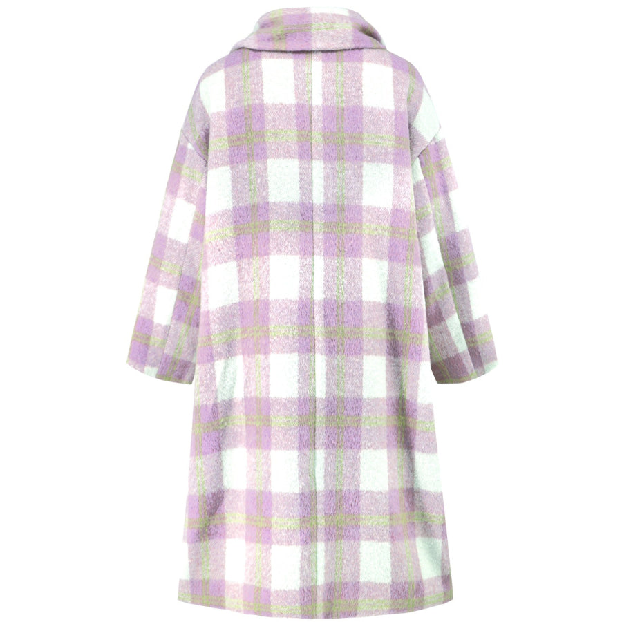 Plaid Button Up Long Sleeve Coat Apparel and Accessories