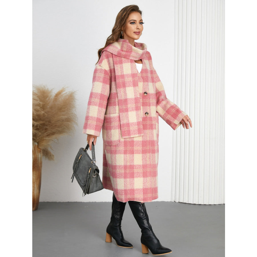 Plaid Button Up Long Sleeve Coat Apparel and Accessories