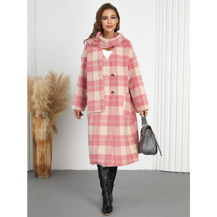 Plaid Button Up Long Sleeve Coat Apparel and Accessories