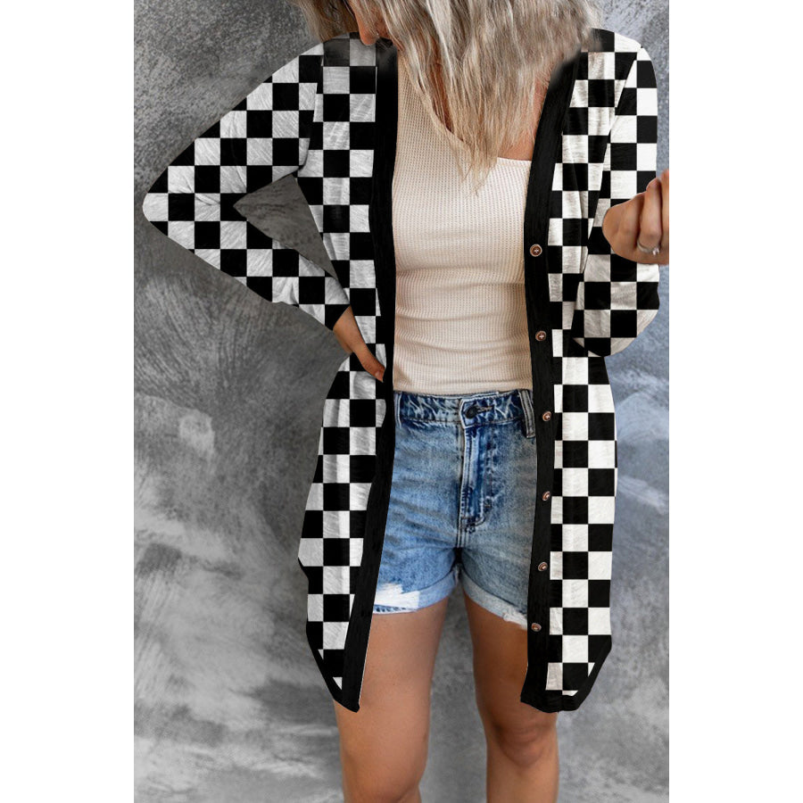 Plaid Button Up Long Sleeve Cover Up Plaid / S Apparel and Accessories