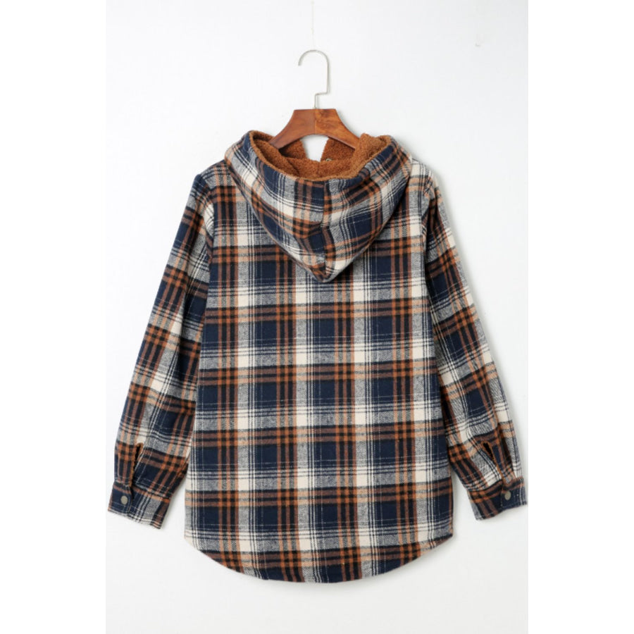 Plaid Button Up Long Sleeve Hooded Jacket Apparel and Accessories