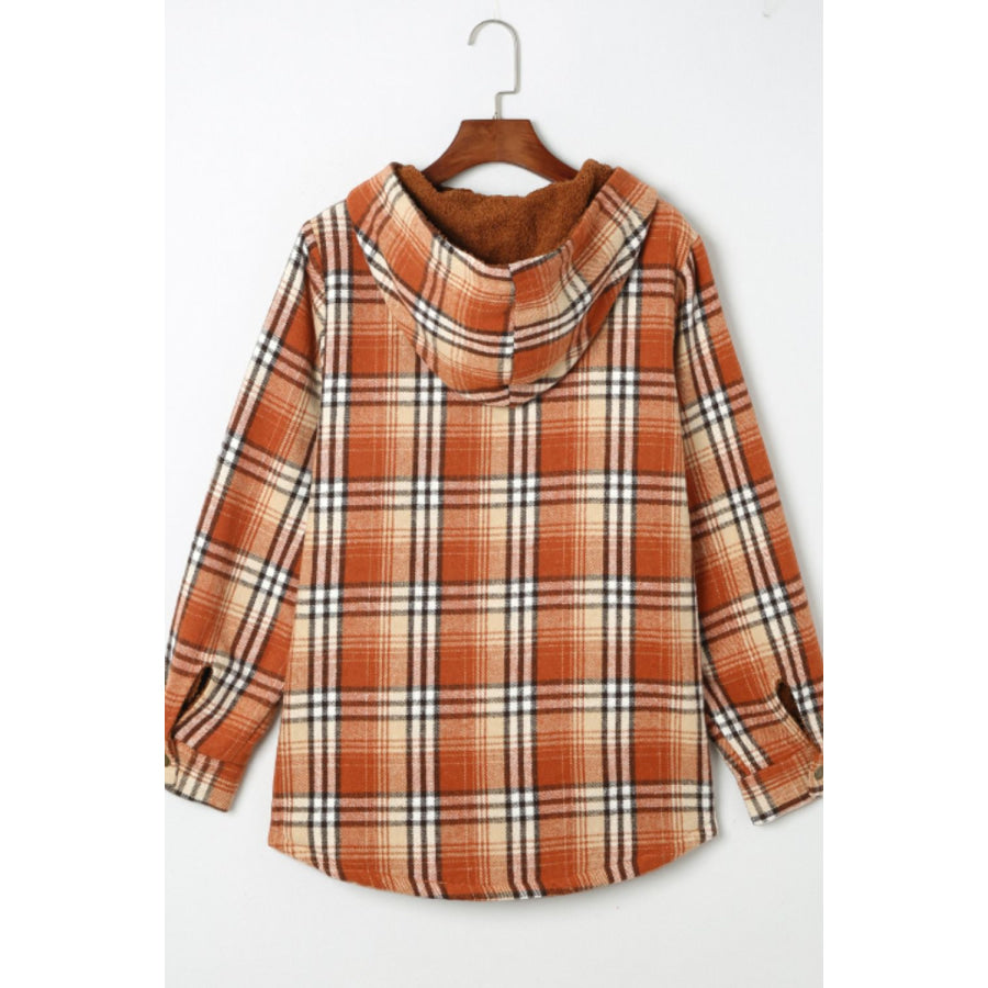 Plaid Button Up Long Sleeve Hooded Jacket Apparel and Accessories