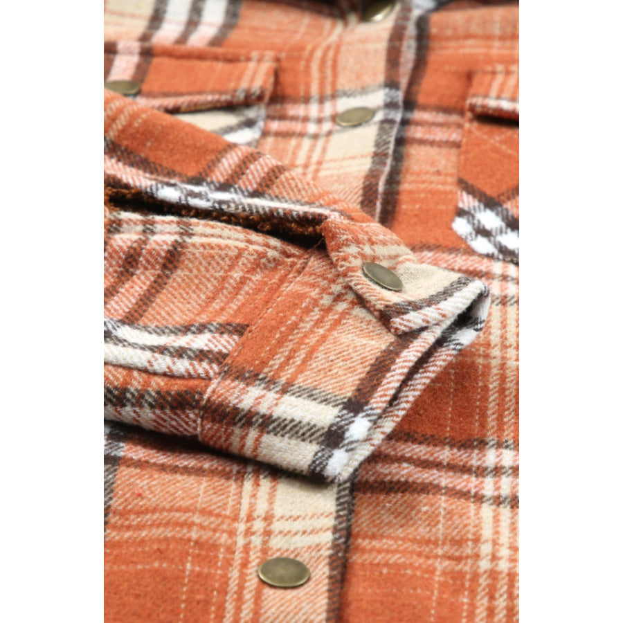 Plaid Button Up Long Sleeve Hooded Jacket Apparel and Accessories