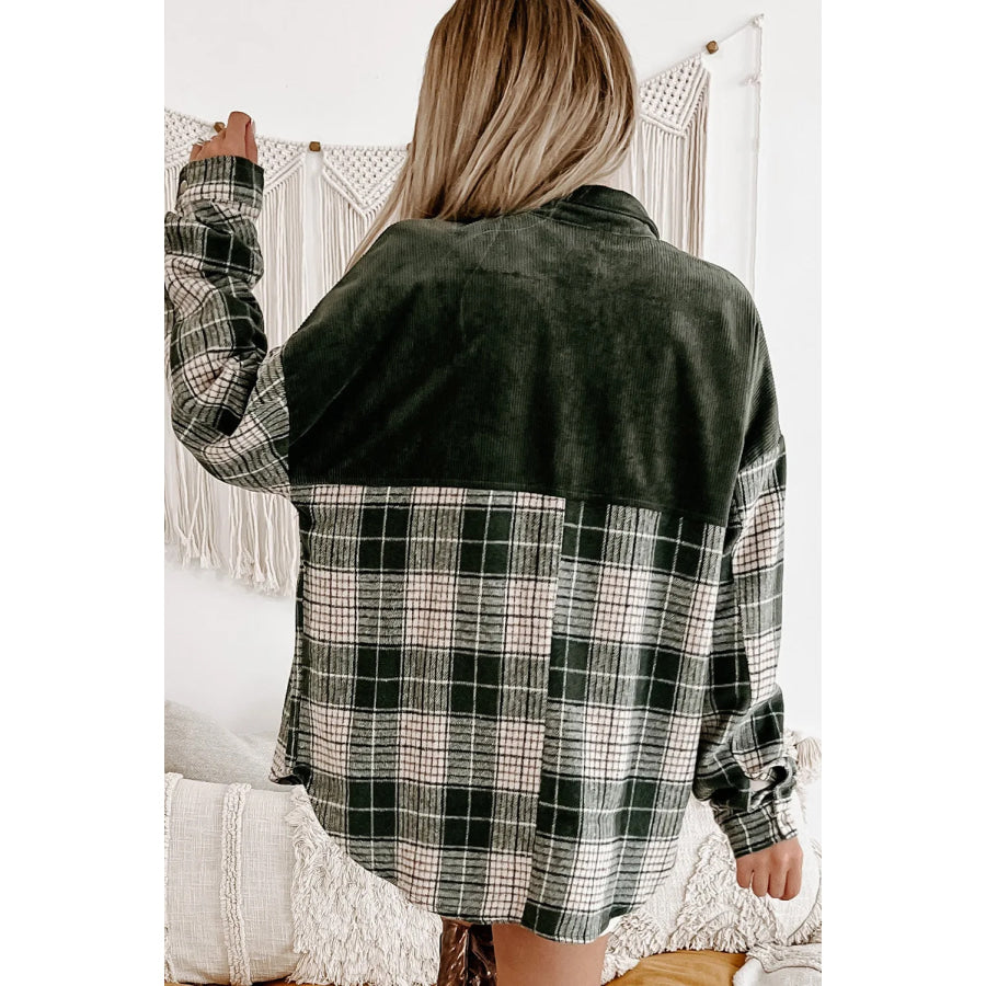 Plaid Button Up Long Sleeve Jacket Dark Green / S Apparel and Accessories