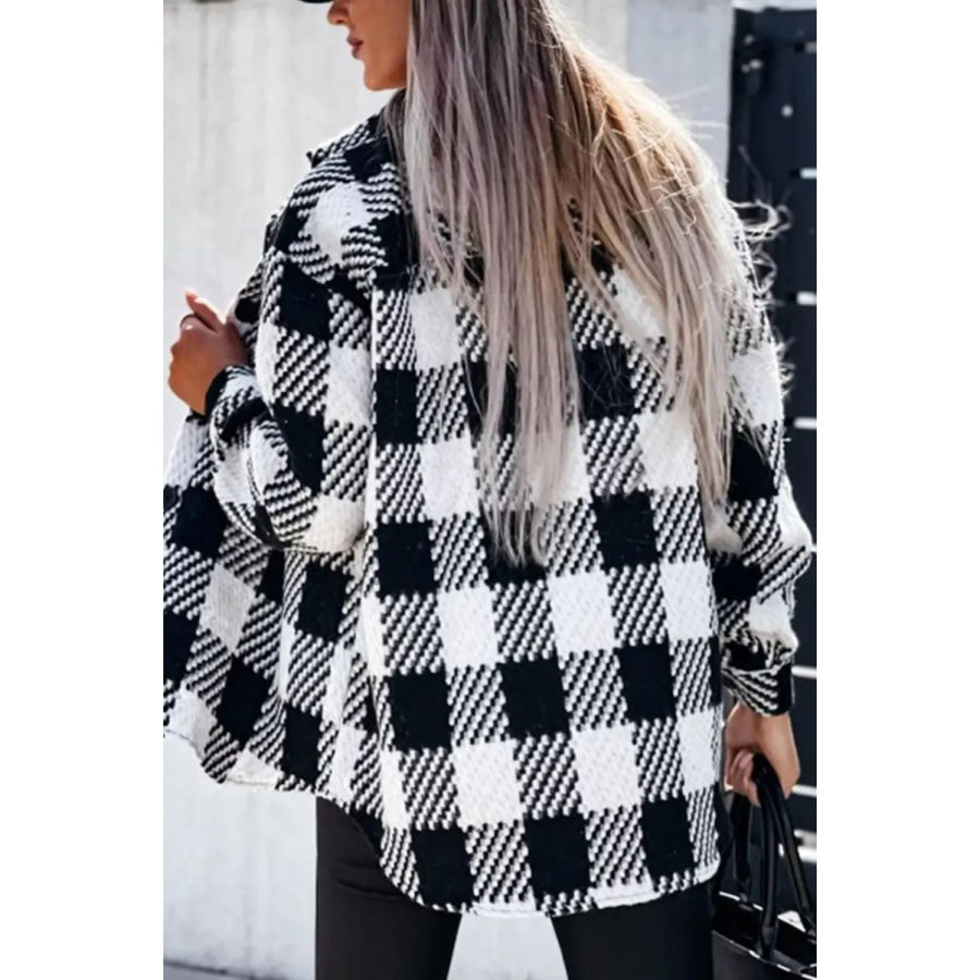 Plaid Button Up Long Sleeve Jacket Apparel and Accessories