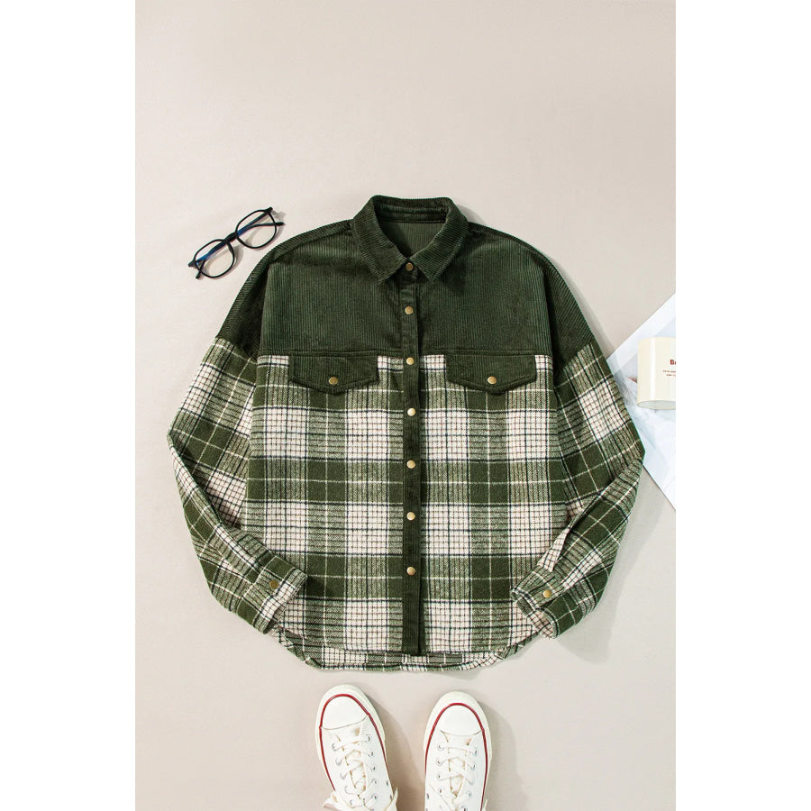 Plaid Button Up Long Sleeve Jacket Apparel and Accessories