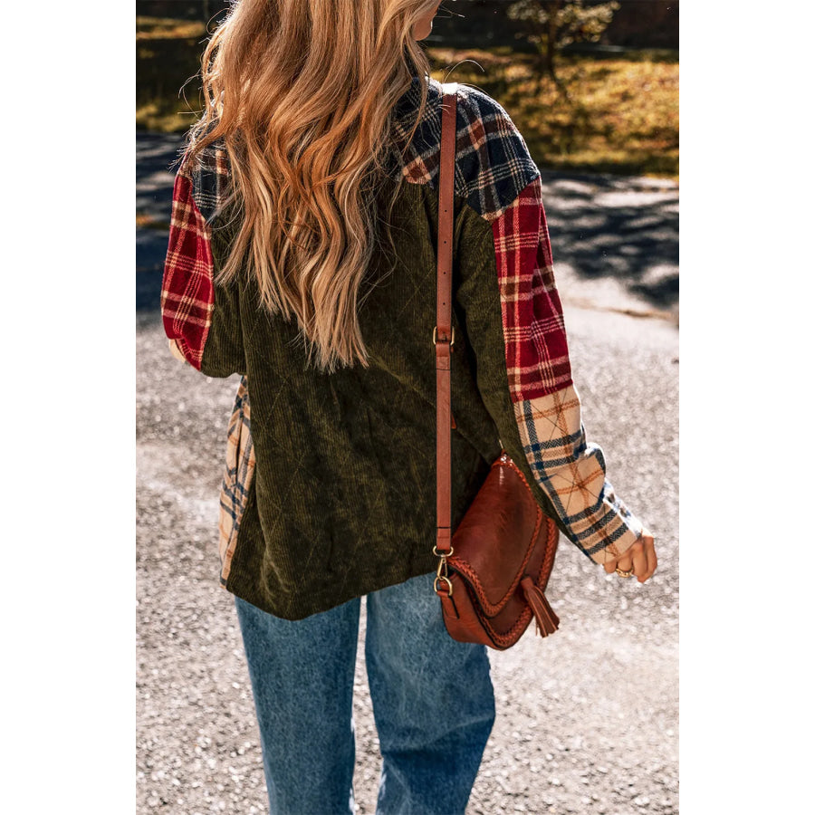 Plaid Button Up Long Sleeve Jacket Apparel and Accessories