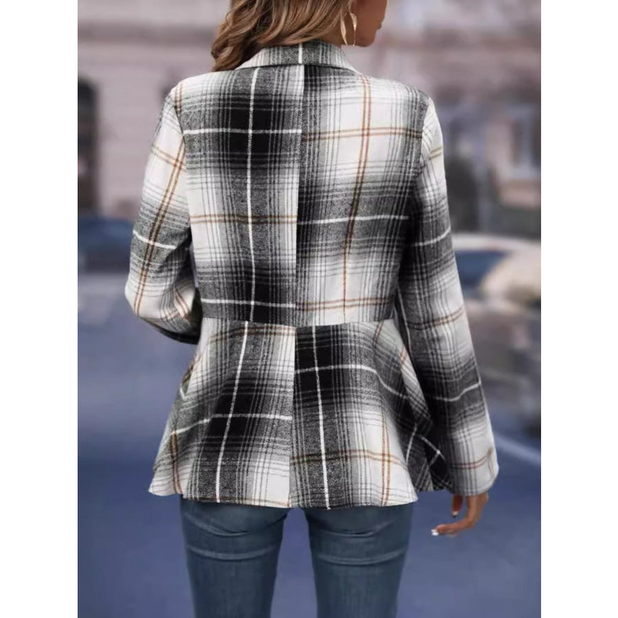 Plaid Button Up Long Sleeve Jacket Black / S Apparel and Accessories