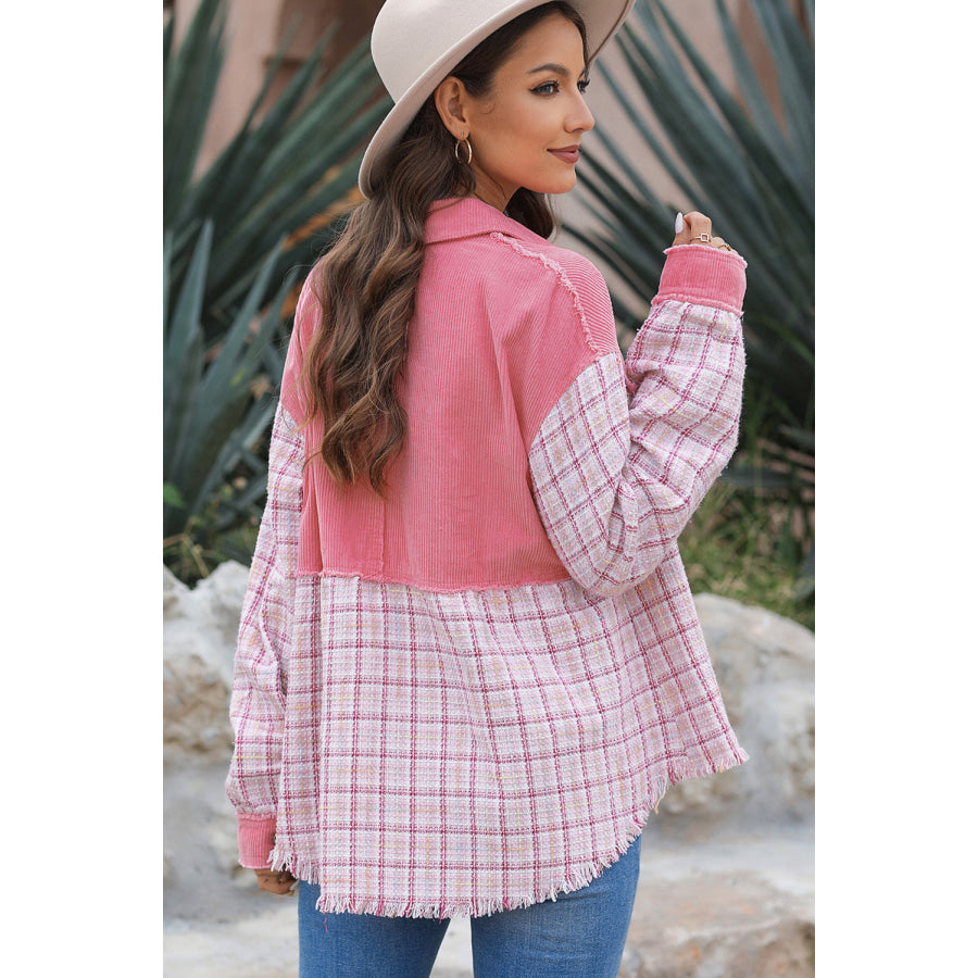 Plaid Button Up Long Sleeve Jacket Apparel and Accessories