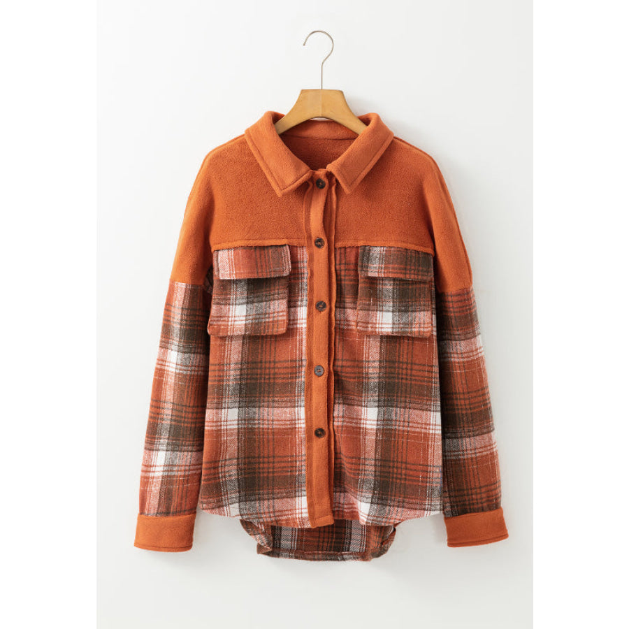 Plaid Button Up Long Sleeve Jacket Apparel and Accessories