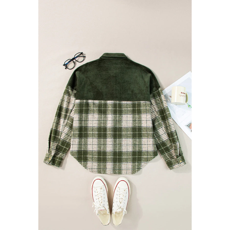 Plaid Button Up Long Sleeve Jacket Apparel and Accessories