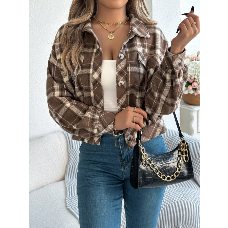 Plaid Button Up Long Sleeve Jacket Apparel and Accessories