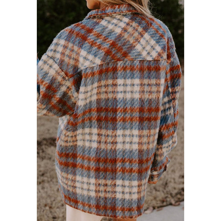 Plaid Button Up Long Sleeve Jacket Ochre / S Apparel and Accessories