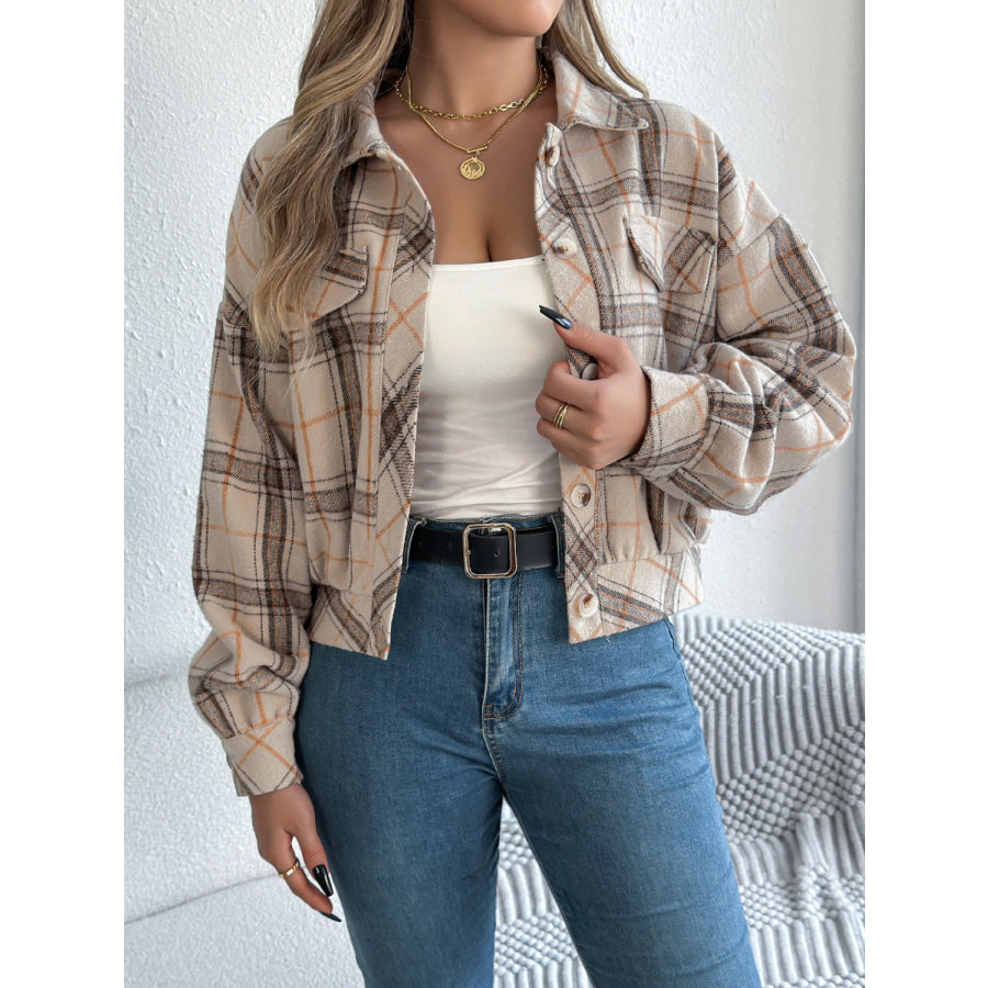 Plaid Button Up Long Sleeve Jacket Apparel and Accessories