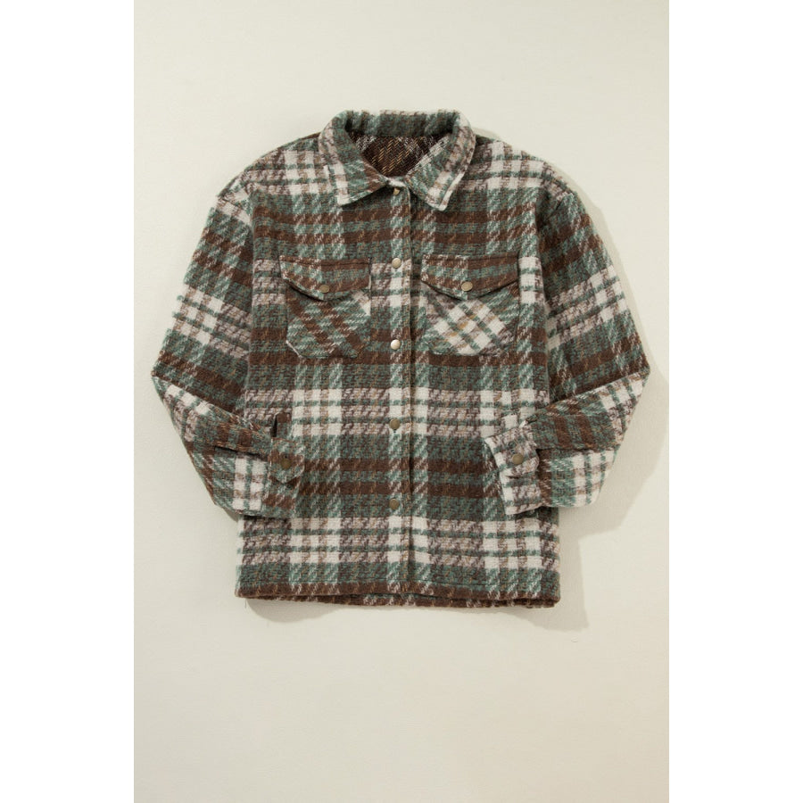 Plaid Button Up Long Sleeve Jacket Apparel and Accessories