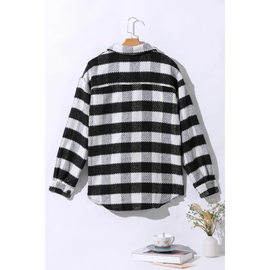 Plaid Button Up Long Sleeve Jacket Apparel and Accessories