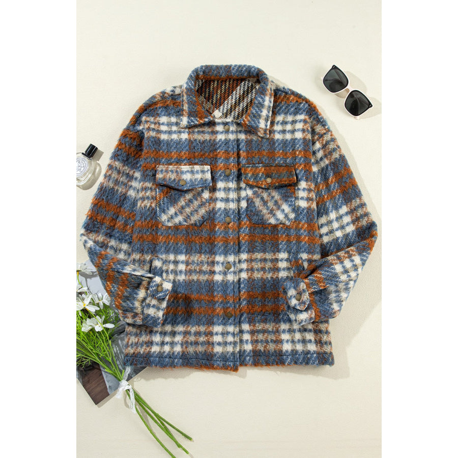 Plaid Button Up Long Sleeve Jacket Apparel and Accessories