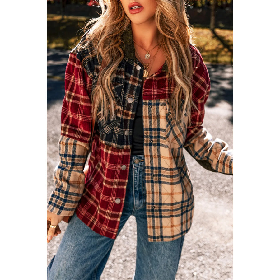 Plaid Button Up Long Sleeve Jacket Apparel and Accessories