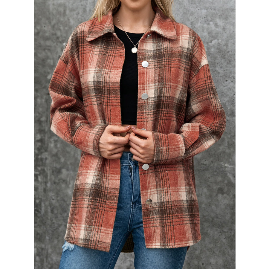 Plaid Button Up Long Sleeve Jacket Apparel and Accessories