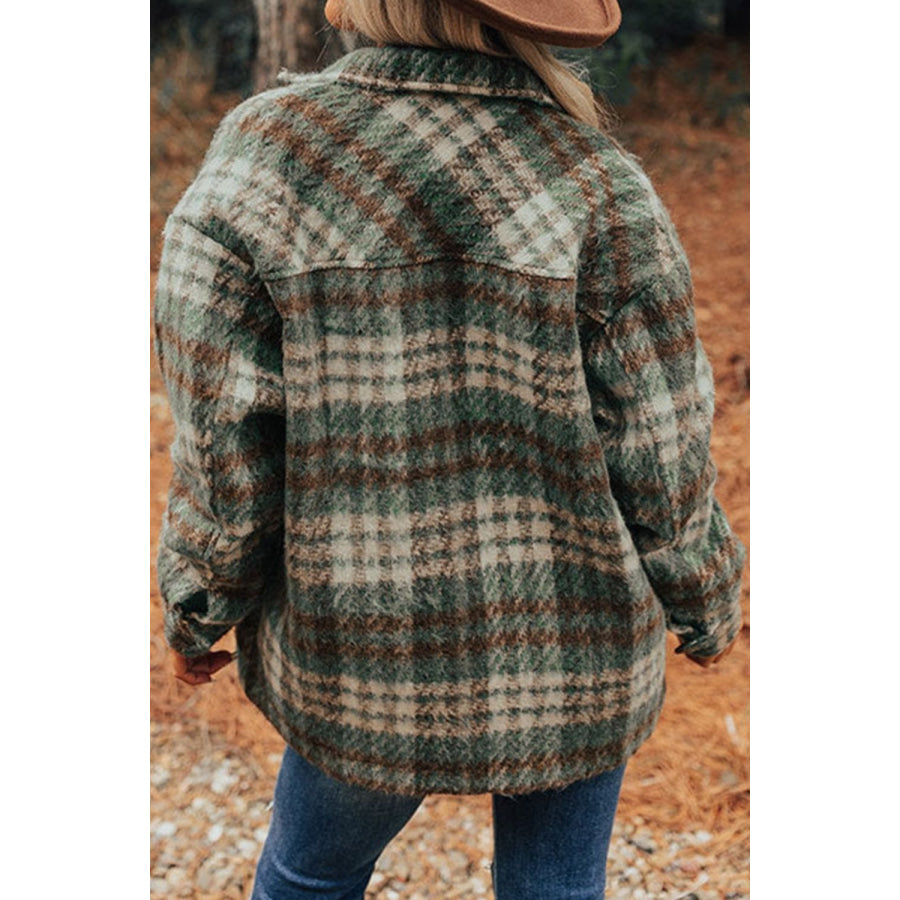 Plaid Button Up Long Sleeve Jacket Apparel and Accessories